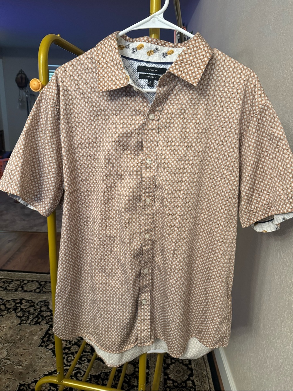 Tahari Men's Short-Sleeve Button-Down Shirt in Tan Dot Print